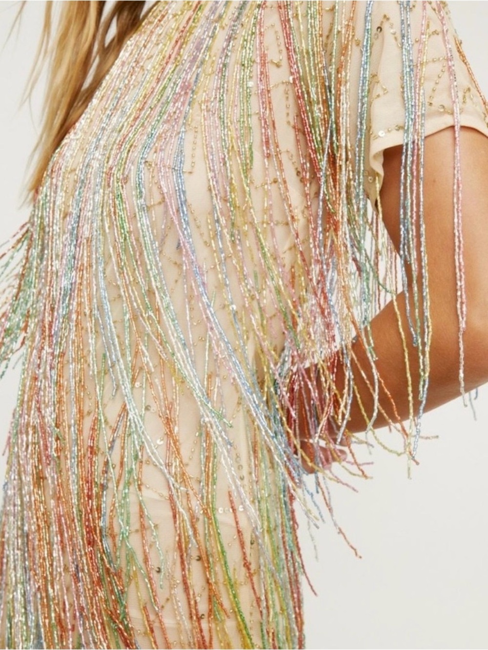 Nasty Gal Party Mini Dress in Rainbow Beaded Fringe - Picture 3 of 13